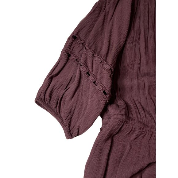 Urban Outfitters Brown Romper S V-Neck Button-Front Lace Sleeve Tie Waist 100% V - Picture 11 of 12